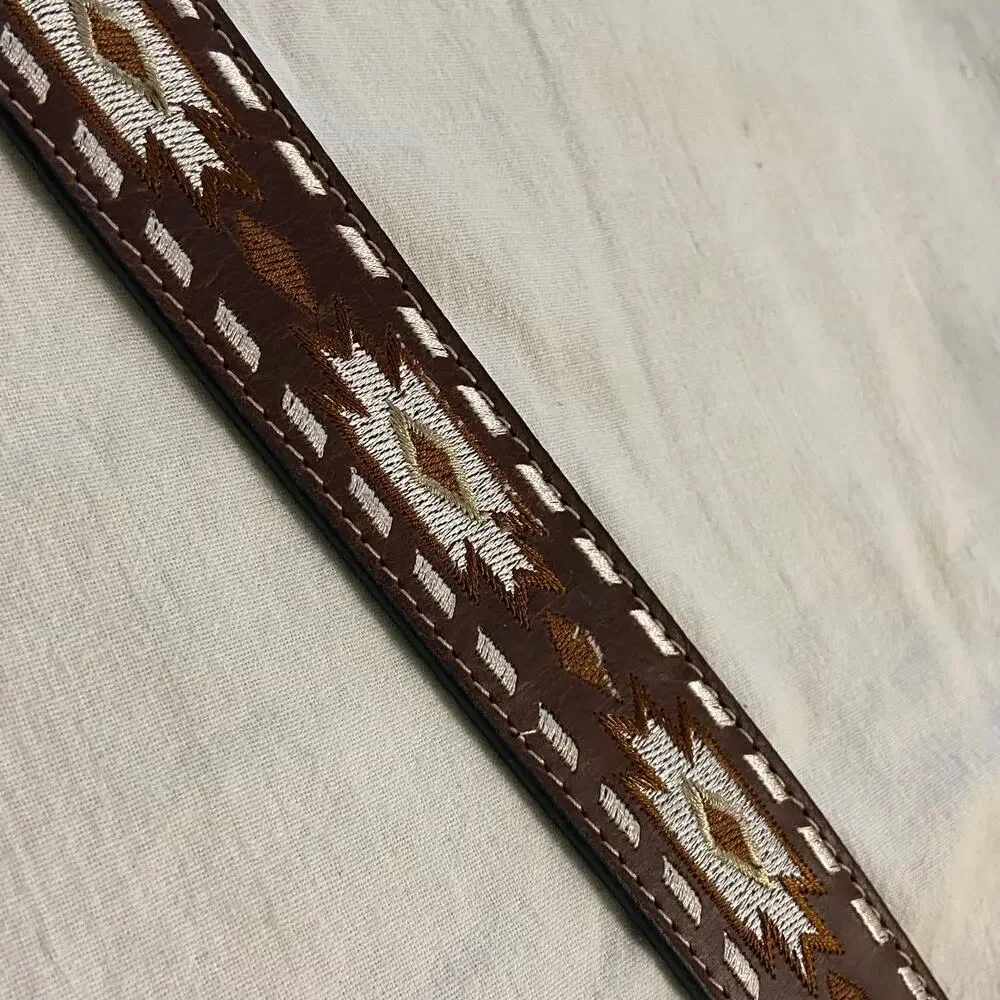 New Western American Bison Leather Belt 30-32 India Embroidered Cowboy Native